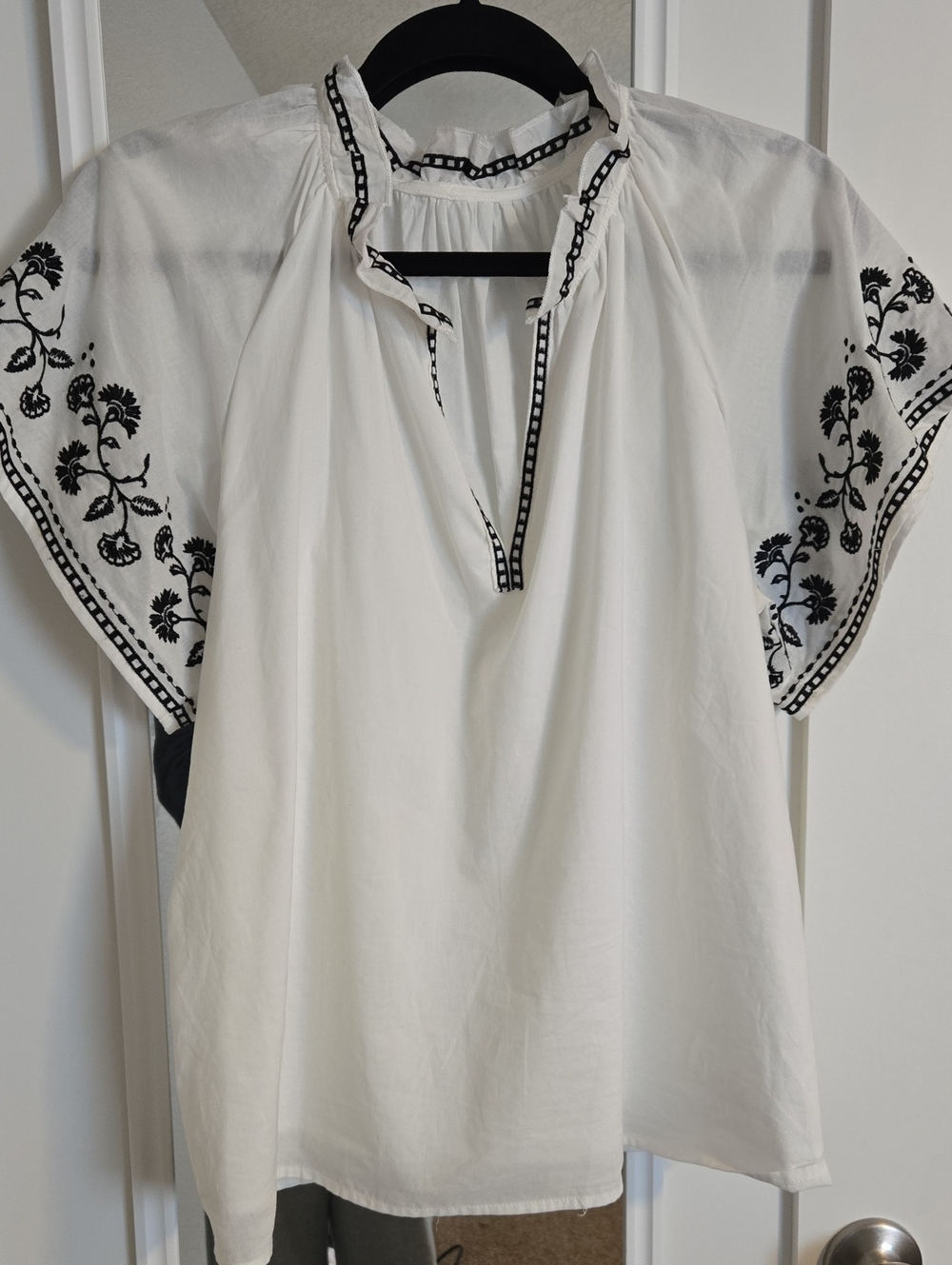 V-Neck Embroidered Peasant Top, Size: Large.